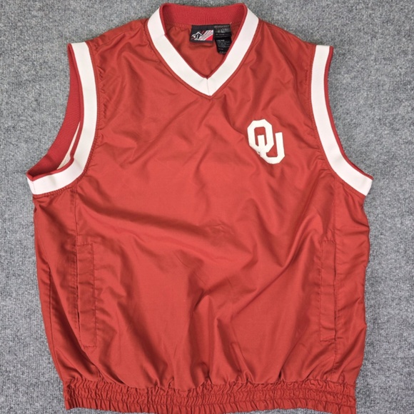 Vintage OU Oklahoma Sooners Lined Windbreaker Vest Jacket Side Zip V-Neck Mens M - Picture 3 of 11